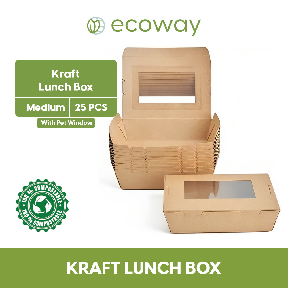 KRAFT LUNCH BOX WITH PET WINDOW BROWN - (25 PCS PACK)