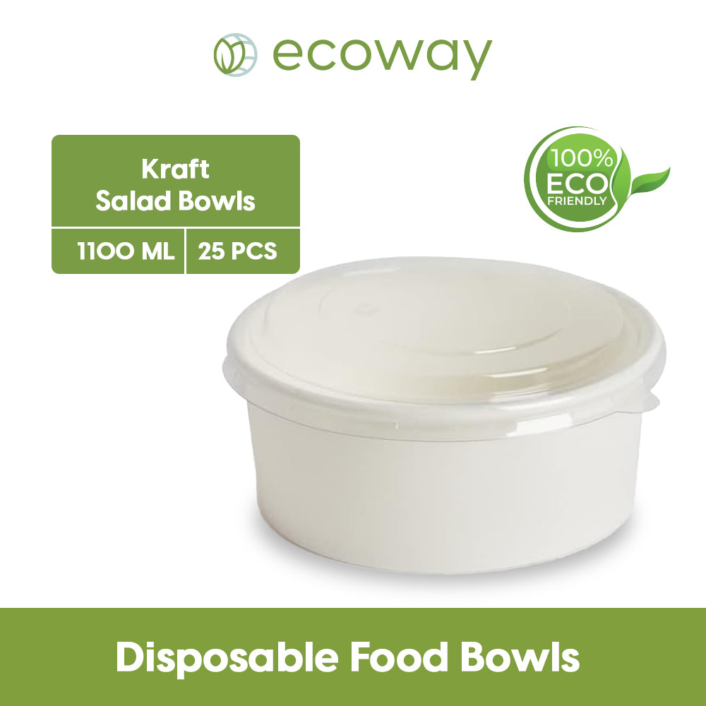 WHITE ROUND SALAD BOWL WITH PET LID - (25 PCS PACK)