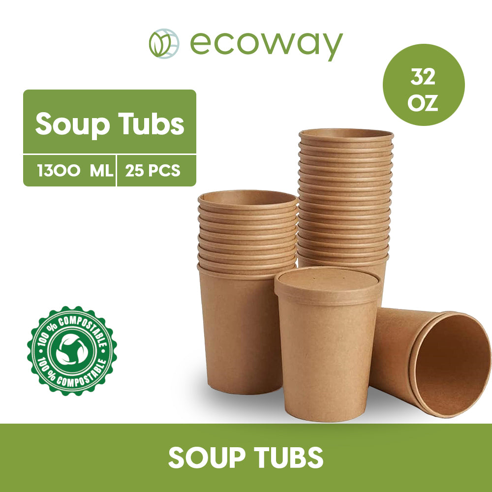 KRAFT SOUP TUB WITH PAPER LID-BROWN- (25 PCS PACK)