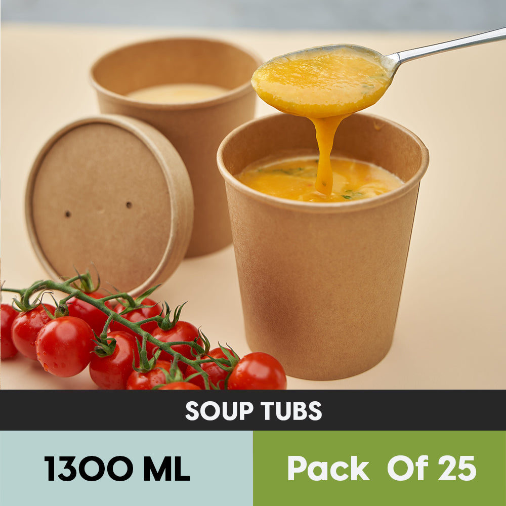 KRAFT SOUP TUB WITH PAPER LID-BROWN- (25 PCS PACK)