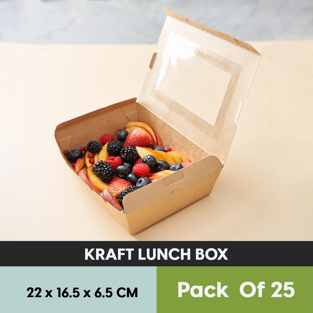 KRAFT LUNCH BOX WITH PET WINDOW BROWN - (25 PCS PACK)