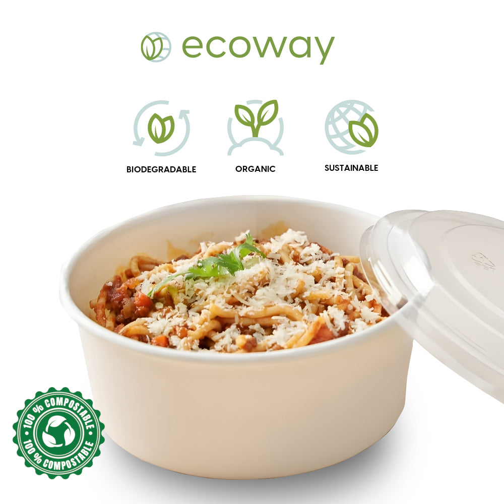 WHITE ROUND SALAD BOWL WITH PET LID - (25 PCS PACK)