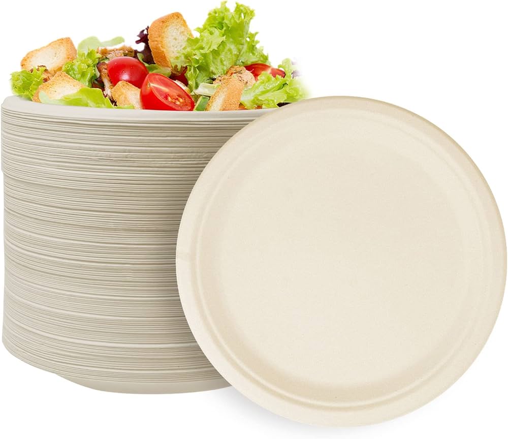 BAGASSE PLATE -10 INCH ROUND NATURAL-CARTON OF 500PCS