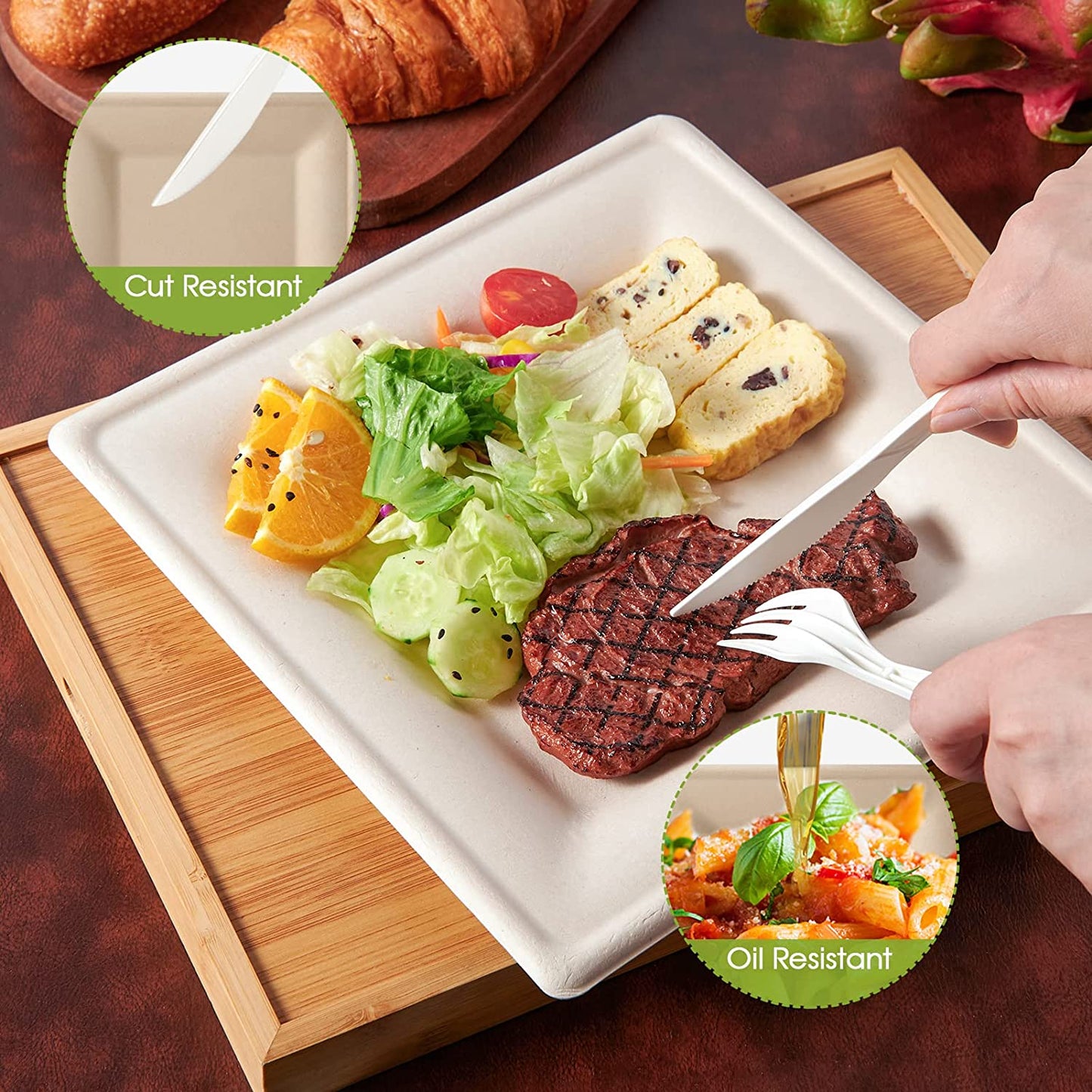 BAGASSE PLATE 10 INCH SQUARE WHITE - CARTON OF 500 PCS