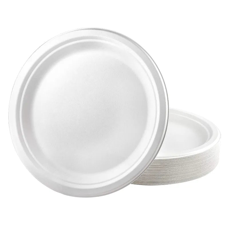 BAGASSE PLATE -10 INCH ROUND WHITE-CARTON OF 500 PCS