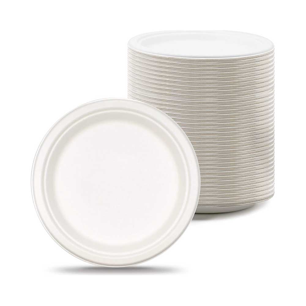 BAGASSE PLATE -10 INCH ROUND WHITE-CARTON OF 500 PCS