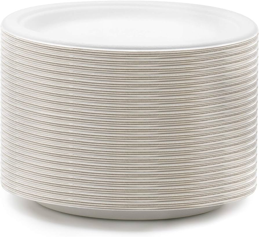 BAGASSE PLATE -10 INCH ROUND WHITE-CARTON OF 500 PCS