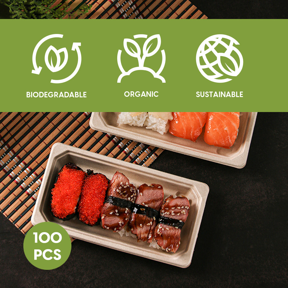 BAGASSE SUSHI TRAY 6.0 WITH PET LID-NATURAL