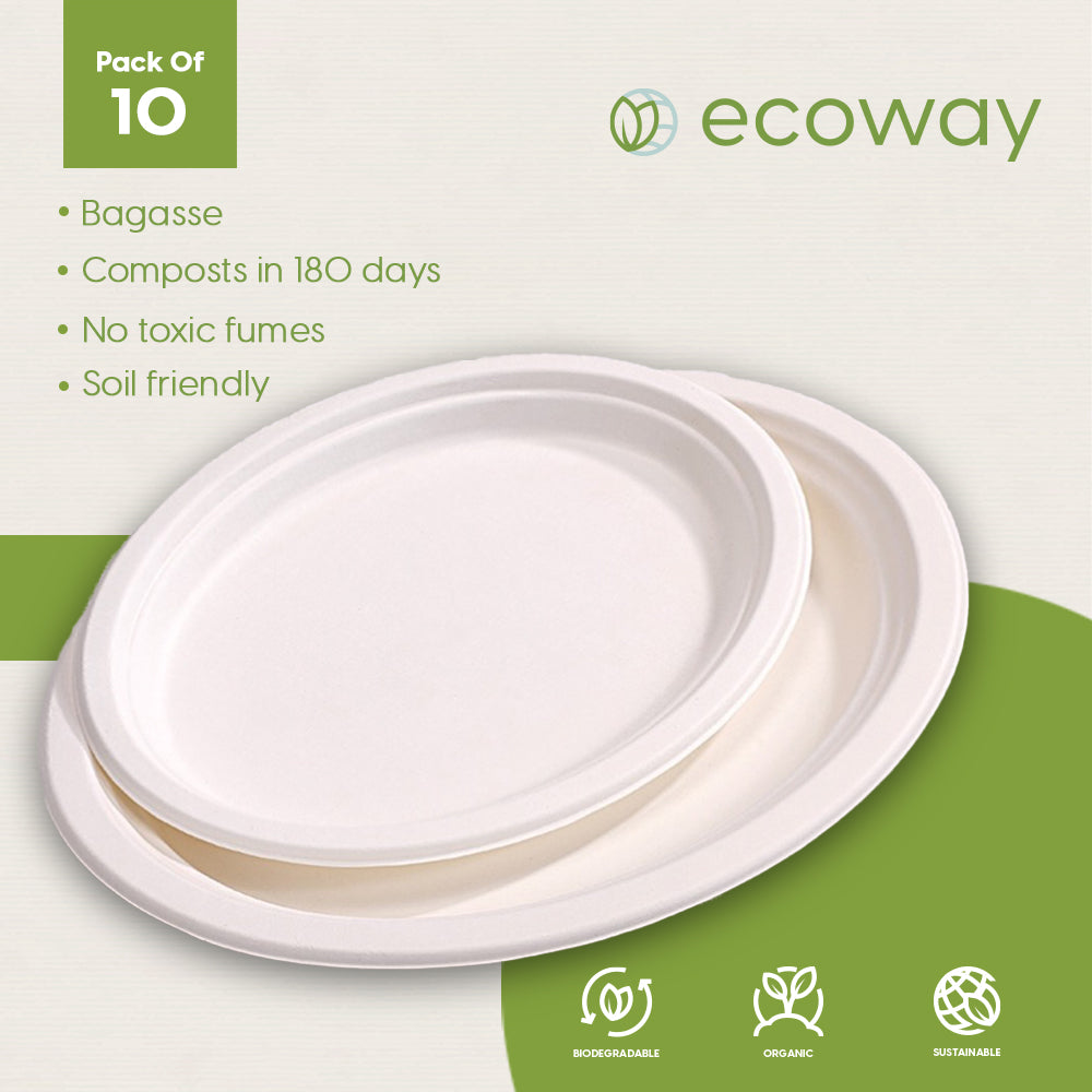 BAGASSE PLATE 10 X 8 INCH OVAL WHITE