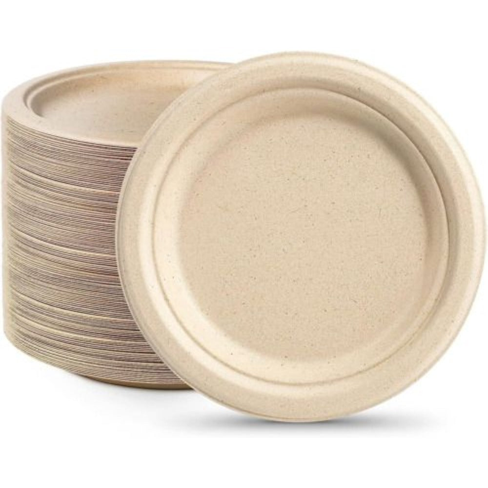 BAGASSE PLATE 7 INCH ROUND NATURAL-CARTON OF 1000 PCS