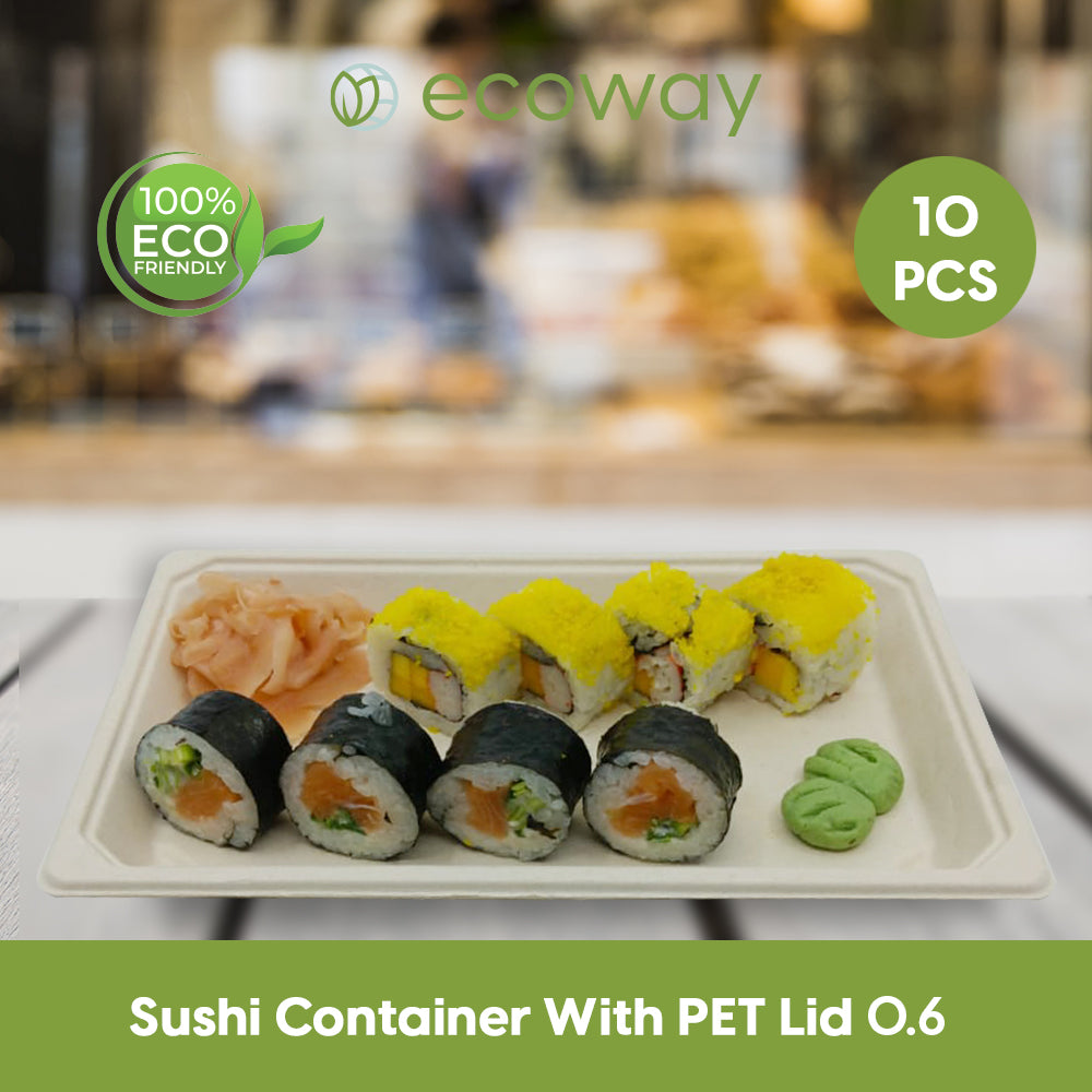 BAGASSE SUSHI TRAY 6.0 WITH PET LID-NATURAL