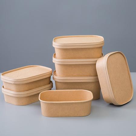 KRAFT RECTANGULAR SALAD BOWL WITH PAPER LID- 500ML- CARTON OF 300 PCS