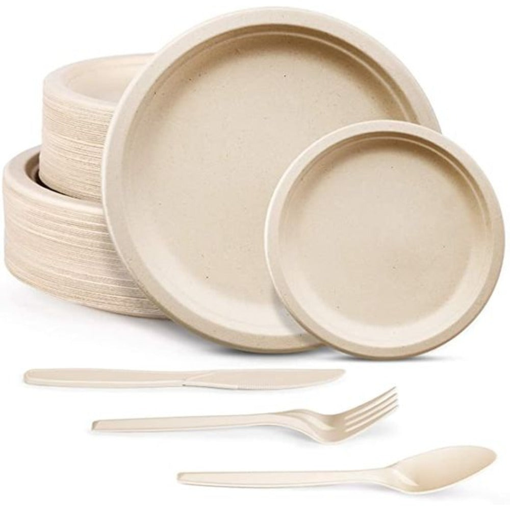 BAGASSE PLATE 7 INCH ROUND NATURAL-CARTON OF 1000 PCS