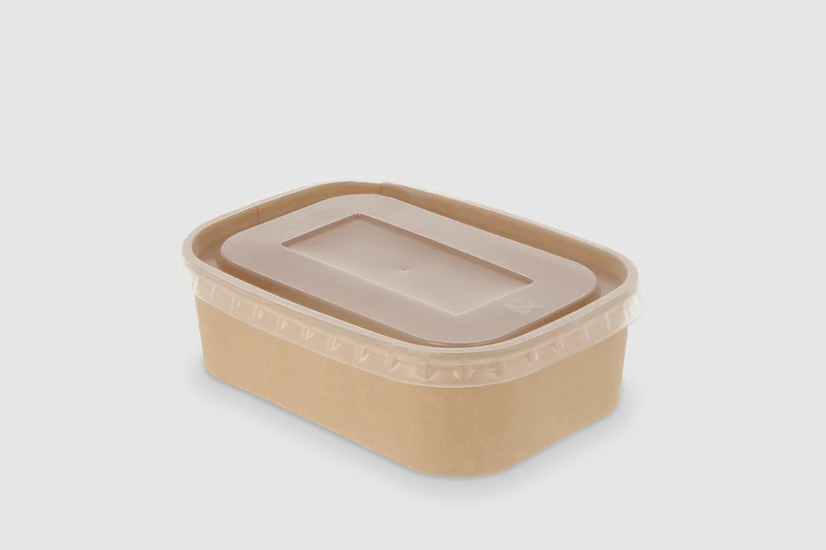 KRAFT RECTANGULAR SALAD BOWL WITH PP LID- 500ML- CARTON OF 300 PCS