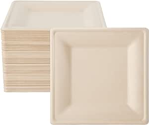 BAGASSE PLATE 10 INCH SQUARE WHITE - CARTON OF 500 PCS
