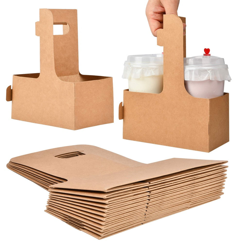 KRAFT 2 CUP CARRIER WITH HANDLE BROWN - CARTON OF 200 PCS