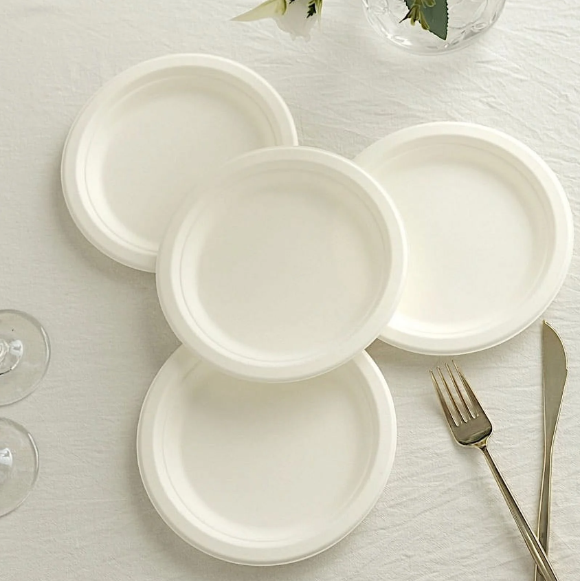 BAGASSE PLATE 7 INCH ROUND WHITE-CARTON OF 500 PCS
