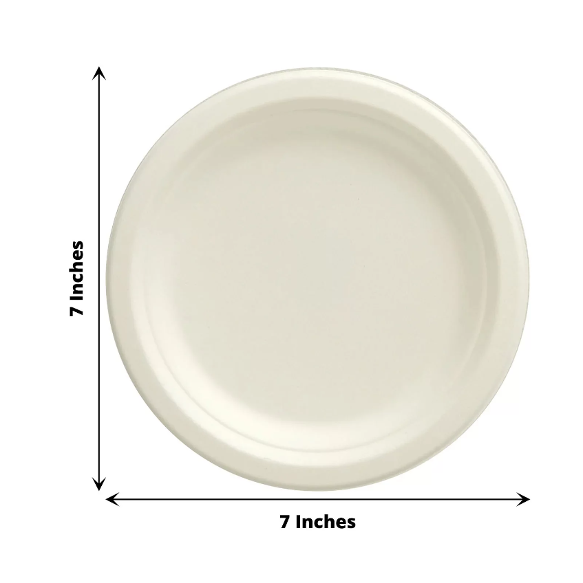 BAGASSE PLATE 7 INCH ROUND WHITE-CARTON OF 500 PCS
