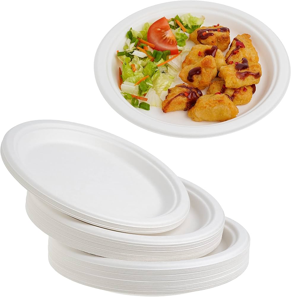 BAGASSE PLATE 7 INCH ROUND WHITE-CARTON OF 500 PCS