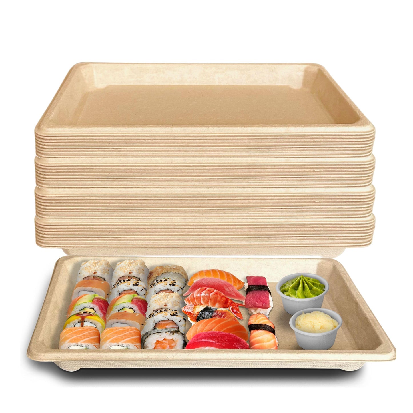 BAGASSE SUSHI TRAY 2.0 WITH PET LID-NATURAL-PACK OF 300 PCS