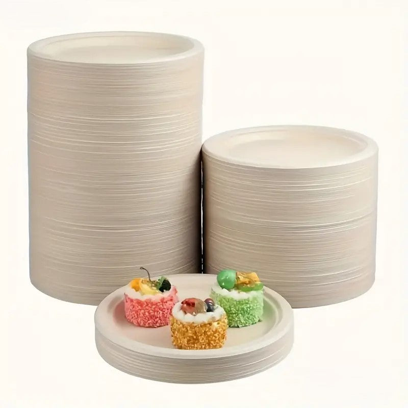 BAGASSE PLATE 7 INCH ROUND NATURAL-CARTON OF 1000 PCS