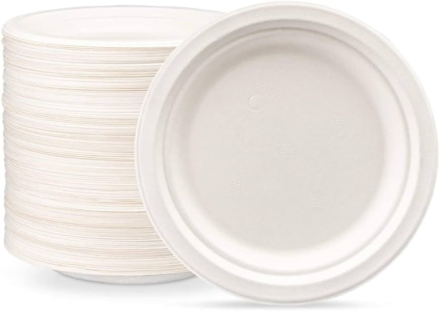 BAGASSE PLATE -9 INCH ROUND WHITE-CARTON OF 500PCS