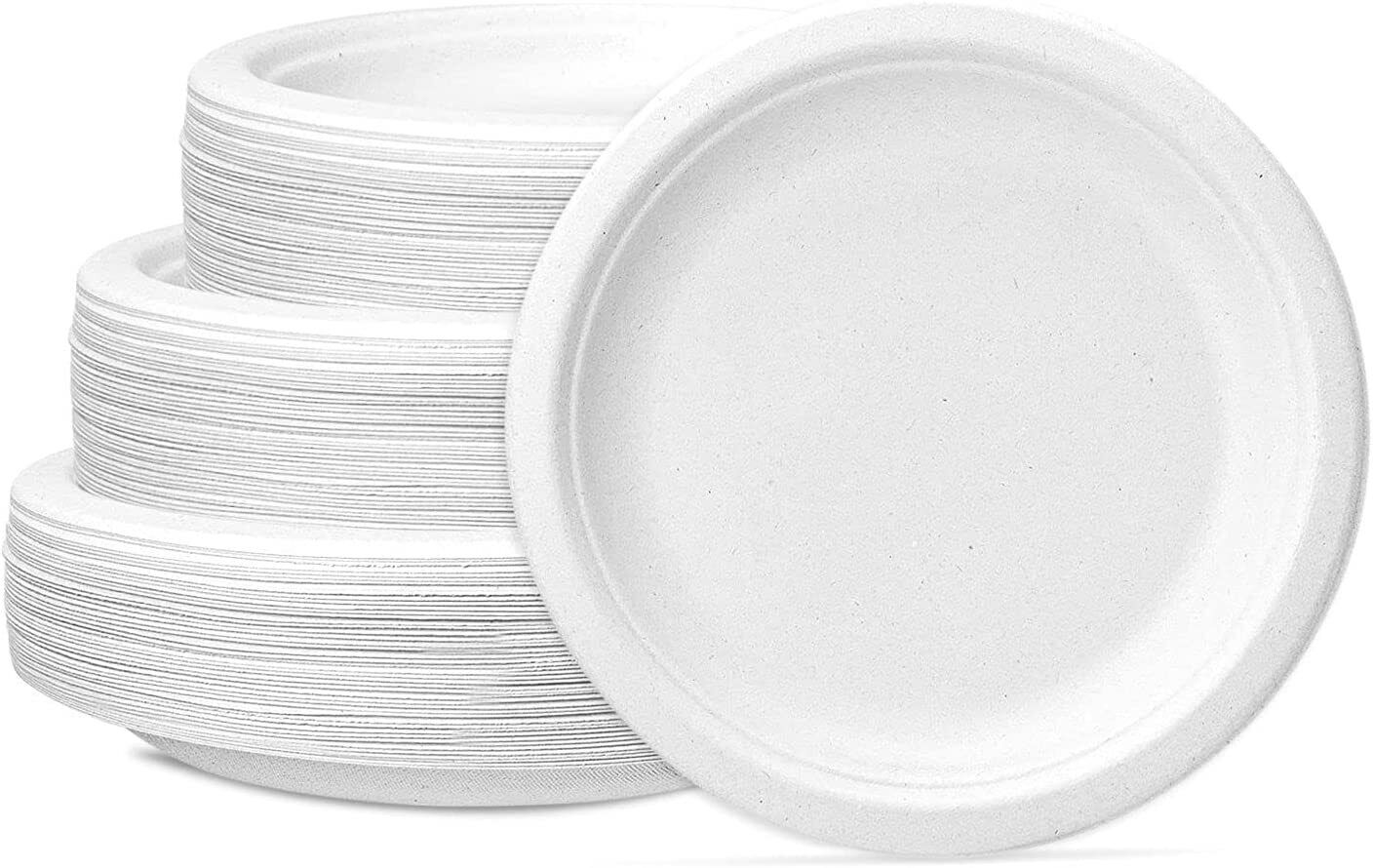 BAGASSE PLATE -9 INCH ROUND WHITE-CARTON OF 500PCS