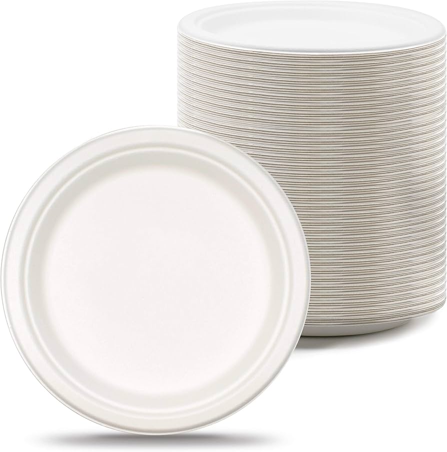 BAGASSE PLATE -9 INCH ROUND WHITE-CARTON OF 500PCS