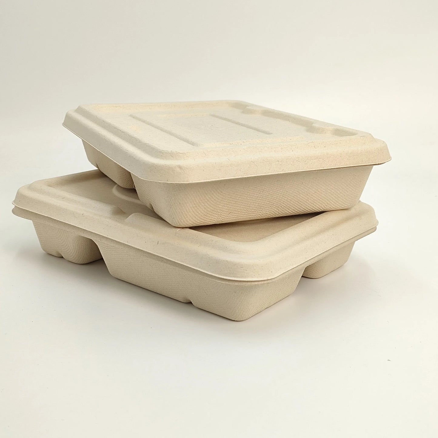 BAGASSE 4 COMPARTMENT FOOD TRAY WITH PULP LID-CARTON OF 200 PCS
