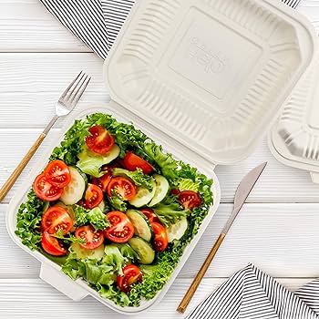 BAGASSE CLAMSHELL 9 X 9 INCH LUNCH BOX WHITE