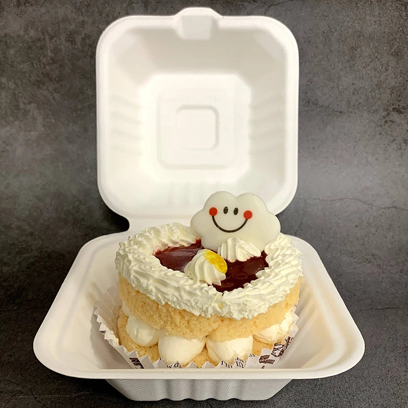 BAGASSE CLAMSHELL 9 X 9 INCH LUNCH BOX WHITE