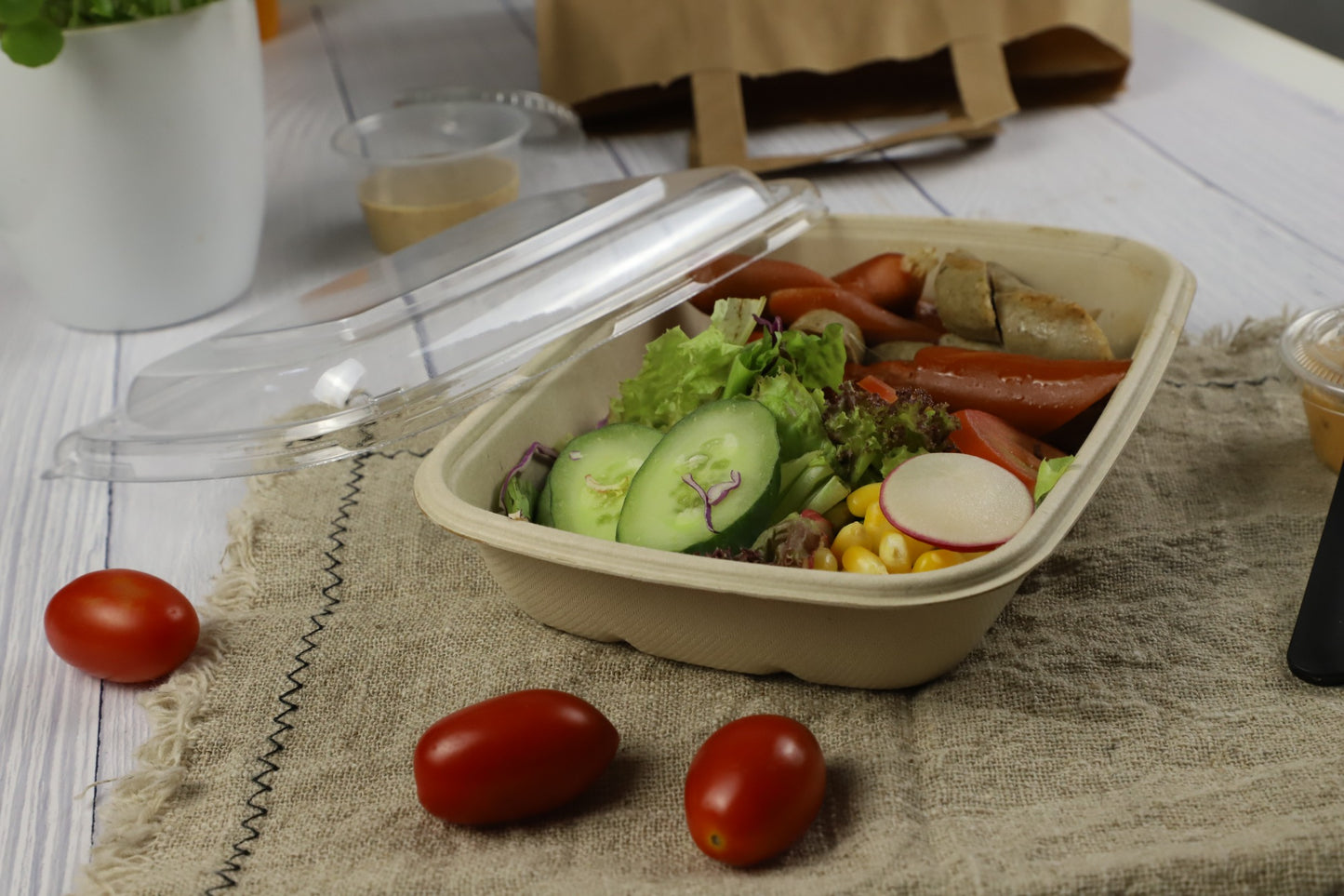 CR1000 RECTANGULAR BAGASSE CONTAINER WITH PET LID-CARTON OF 300 PCS