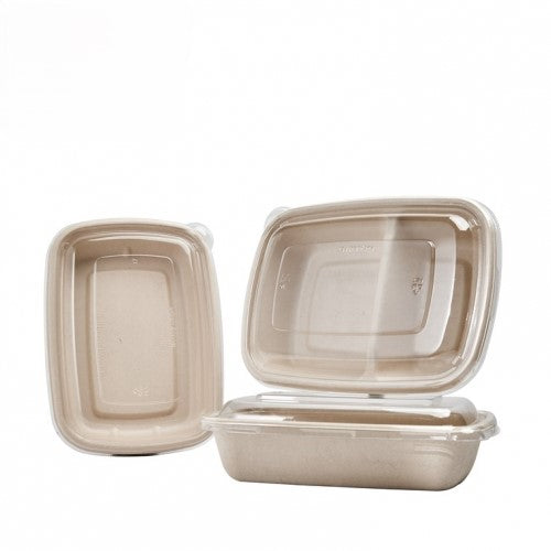 CR750 RECTANGULAR BAGASSE CONTAINER WITH PET LID-PACK OF 300 PCS