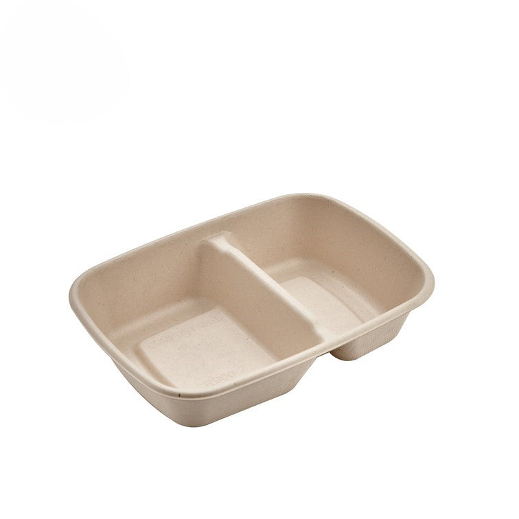 CR900-2 COMPARTMENT RECTANGULAR BAGASSE CONTAINER WITH PET LID-CARTON OF 300 PCS
