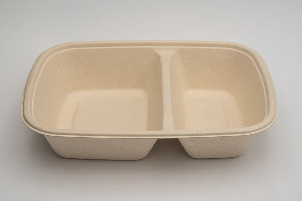 CR900-2 COMPARTMENT RECTANGULAR BAGASSE CONTAINER WITH PET LID-CARTON OF 300 PCS