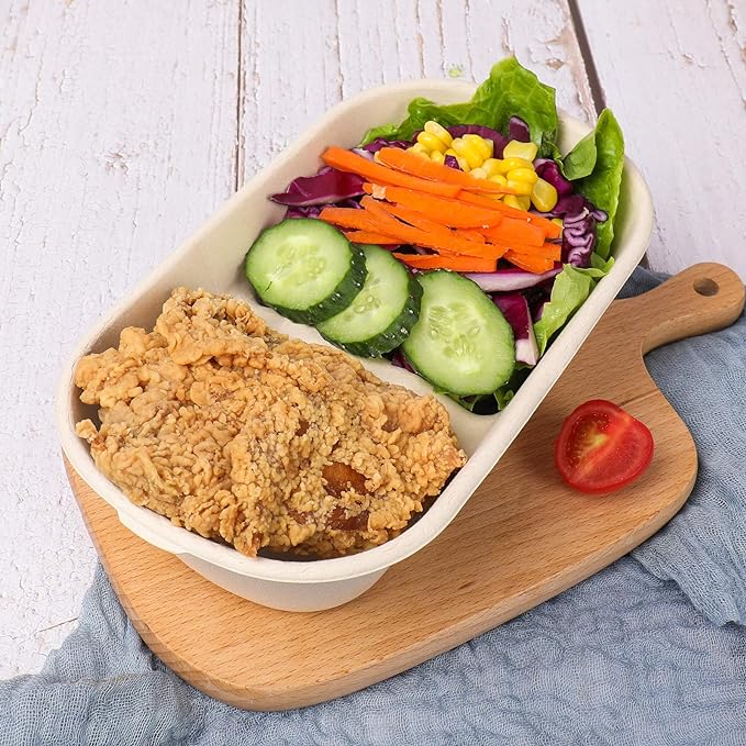 CR900-2 COMPARTMENT RECTANGULAR BAGASSE CONTAINER WITH PET LID-CARTON OF 300 PCS