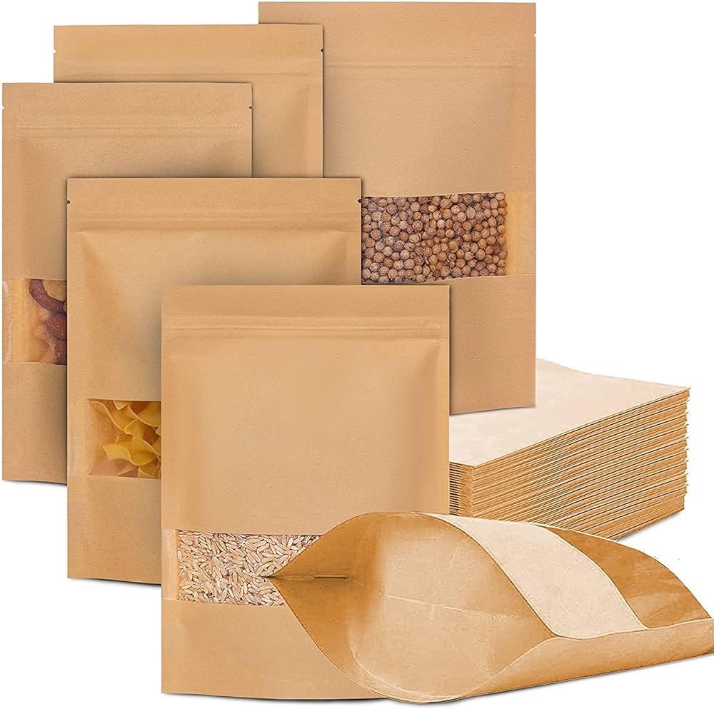 KRAFT STANDUP POUCH W/ WINDOW (M)- CARTON OF 500 PCS