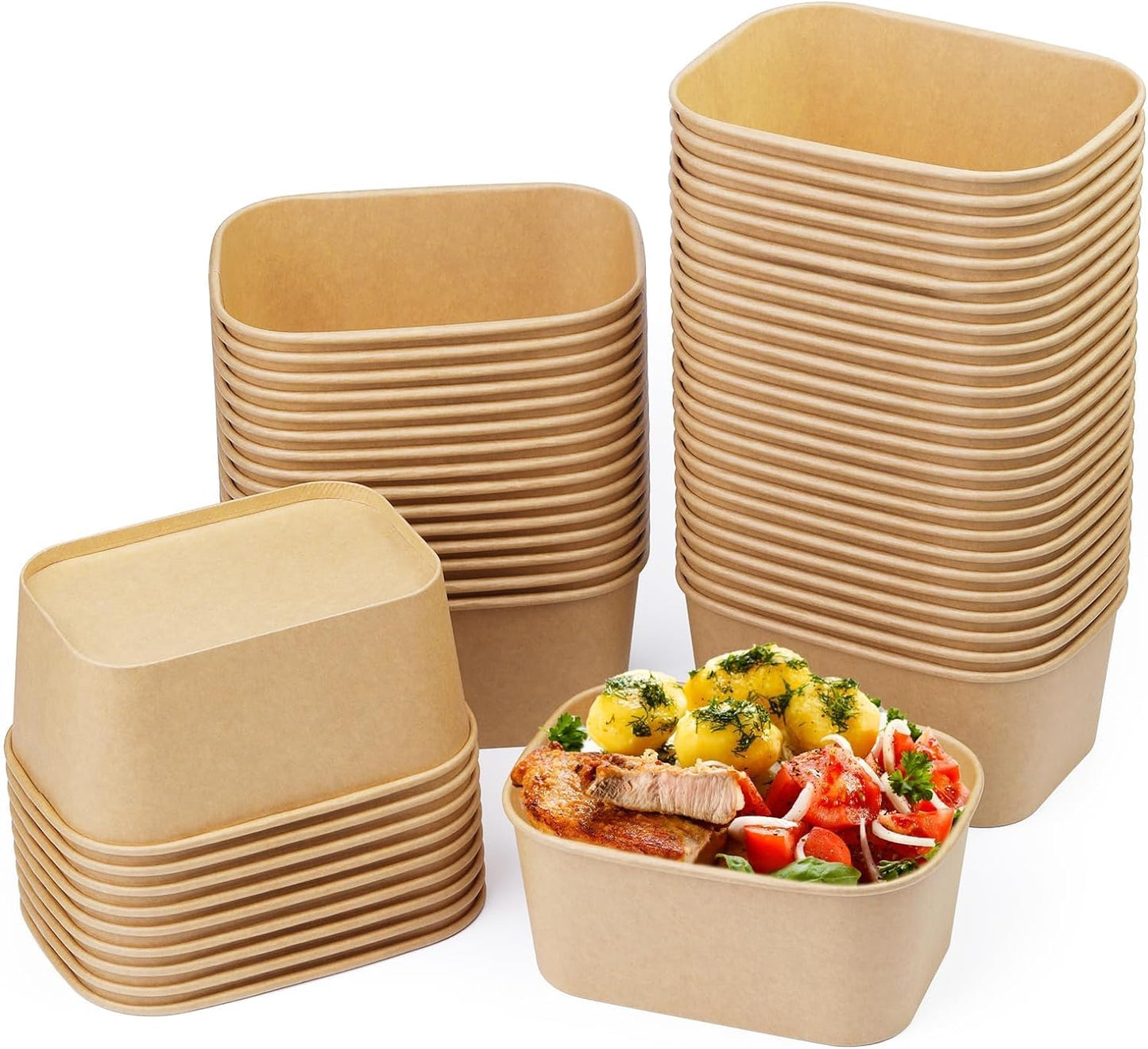 KRAFT RECTANGULAR SALAD BOWL WITH PP LID- 1000ML- CARTON OF 300 PCS
