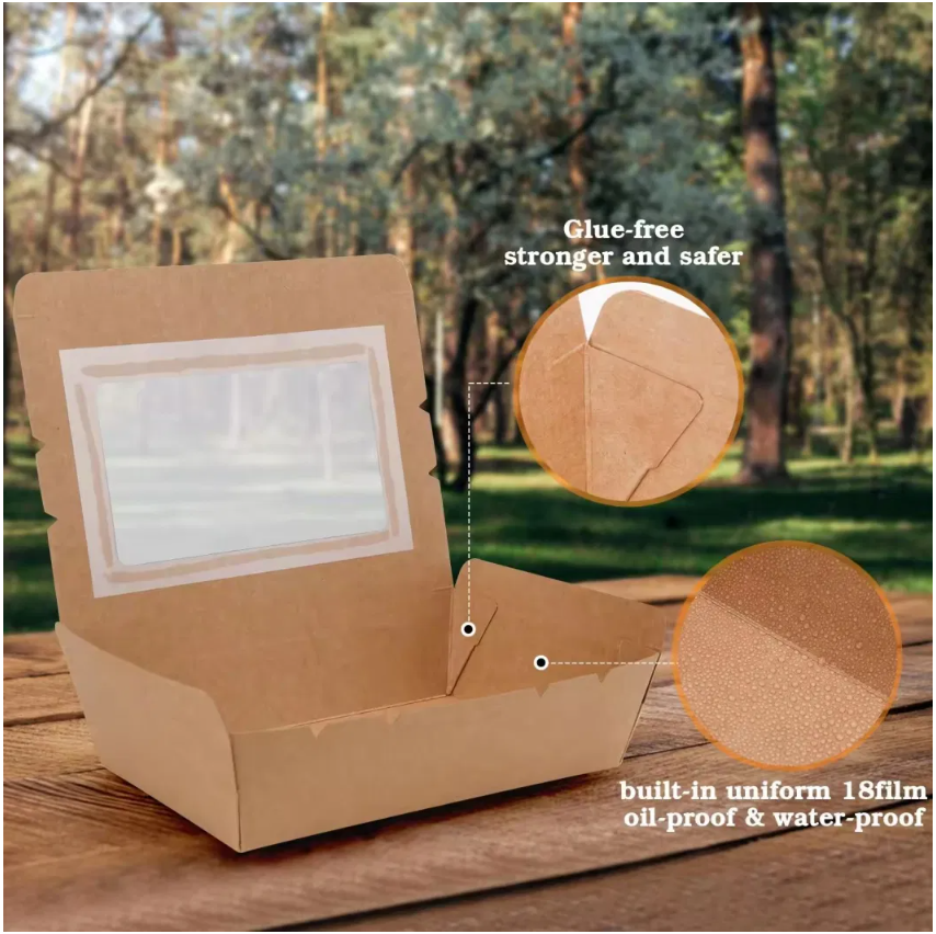 KRAFT LUNCH BOX WITH PET WINDOW BROWN-CARTON OF 200 PCS