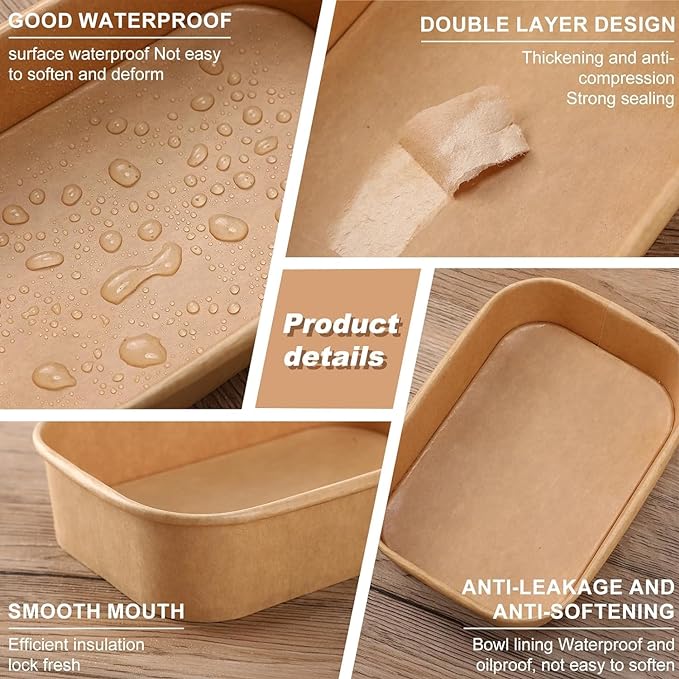 KRAFT RECTANGULAR SALAD BOWL WITH PAPER LID- 750ML- CARTON OF 300 PCS