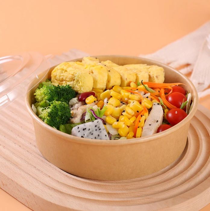 KRAFT SALAD BOWL WITH PET LID-BROWN- (25 PCS PACK)