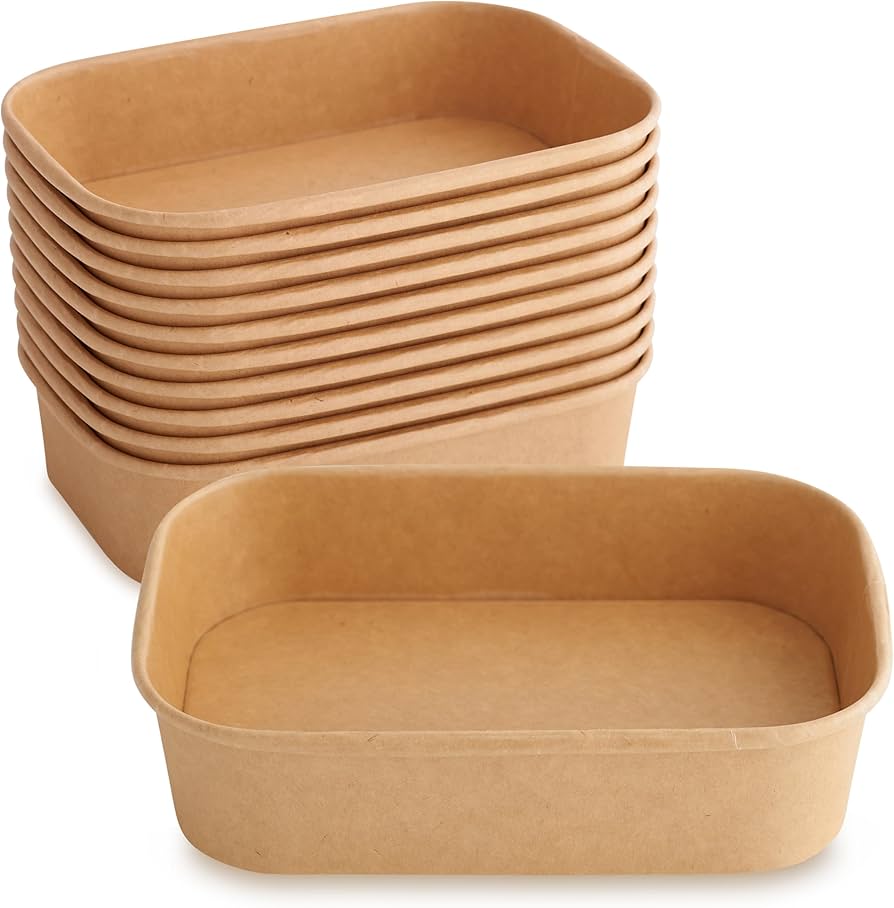 KRAFT RECTANGULAR SALAD BOWL WITH PP LID- 500ML- CARTON OF 300 PCS