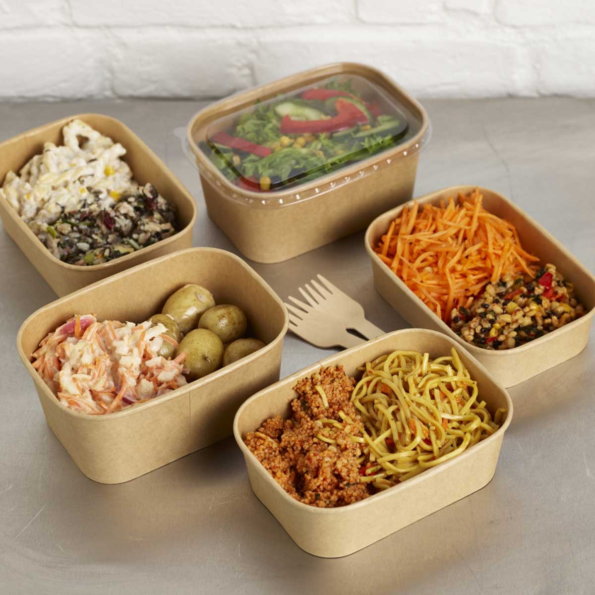 KRAFT RECTANGULAR SALAD BOWL WITH PP LID- 750ML- CARTON OF 300 PCS