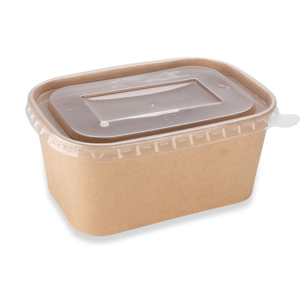 KRAFT RECTANGULAR SALAD BOWL WITH PP LID- 1000ML- CARTON OF 300 PCS