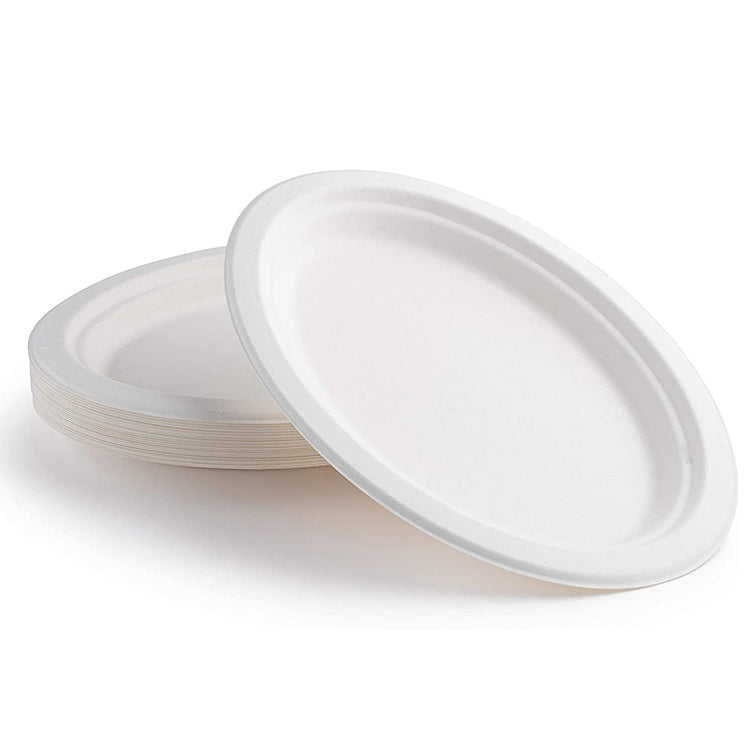 BAGASSE PLATE 10 X 8 INCH OVAL WHITE - CARTON OF 500 PCS