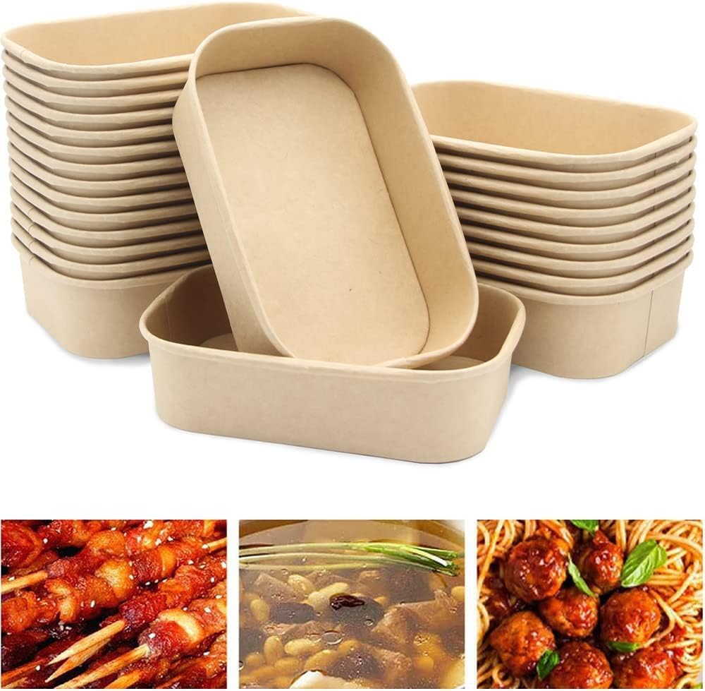 KRAFT RECTANGULAR SALAD BOWL WITH PP LID- 500ML- CARTON OF 300 PCS