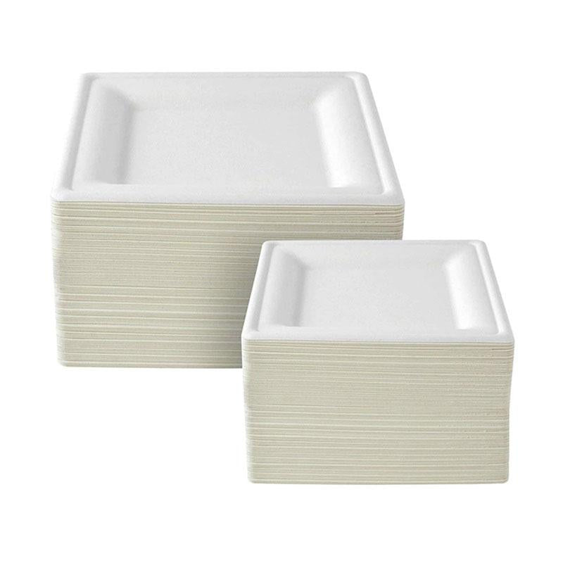 BAGASSE PLATE 10 INCH SQUARE WHITE - CARTON OF 500 PCS