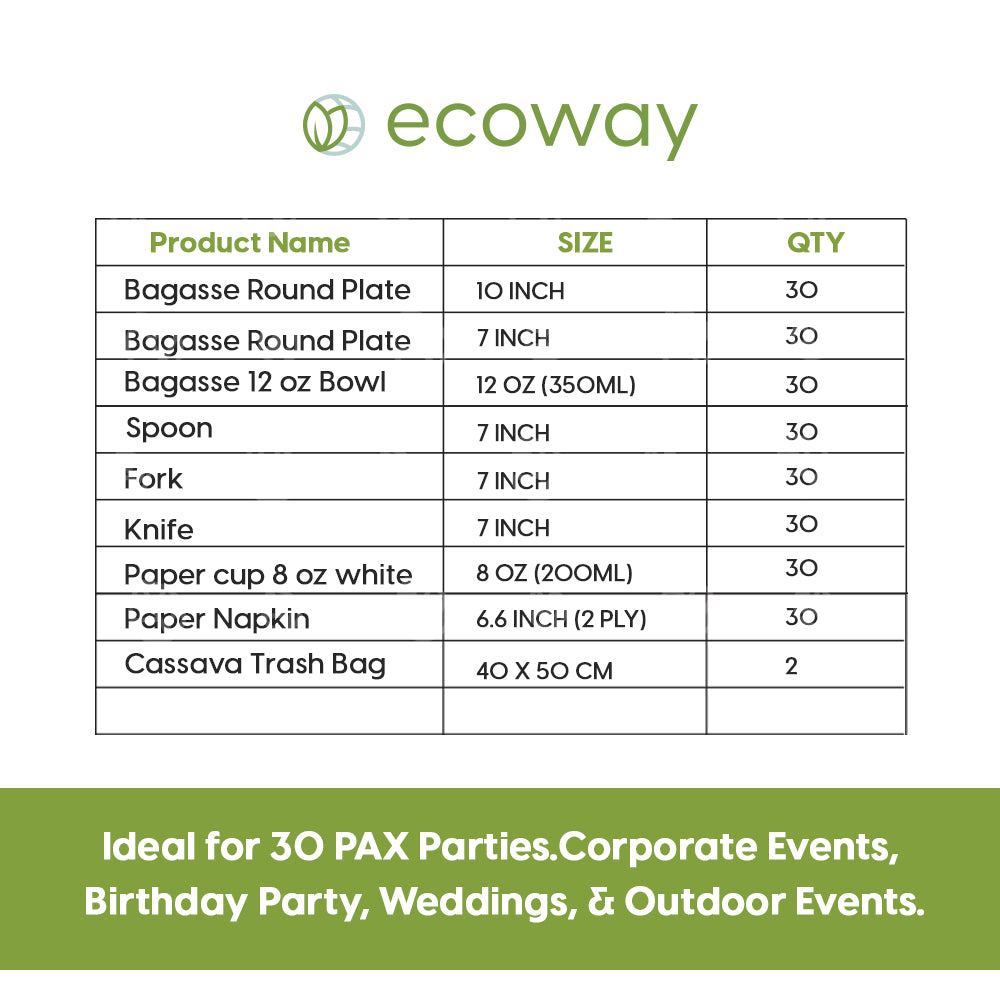 ECOWAY PARTY PACK FOR 30 PERSONS-NATURAL
