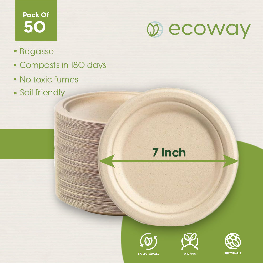 BAGASSE PLATE 7 INCH ROUND NATURAL