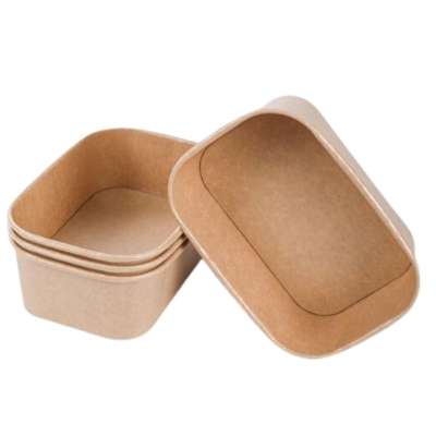 KRAFT RECTANGULAR SALAD BOWL WITH PAPER LID- 750ML- CARTON OF 300 PCS